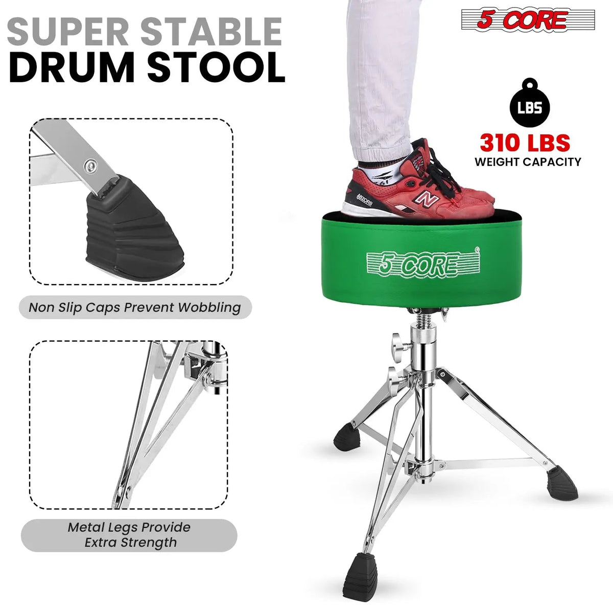 5 Core Drum Throne 5" Padded Drummer Seat Adjustable Drumming Chair w Luxury Velvet Top - HONORABLE VETERANS SOLUTIONS