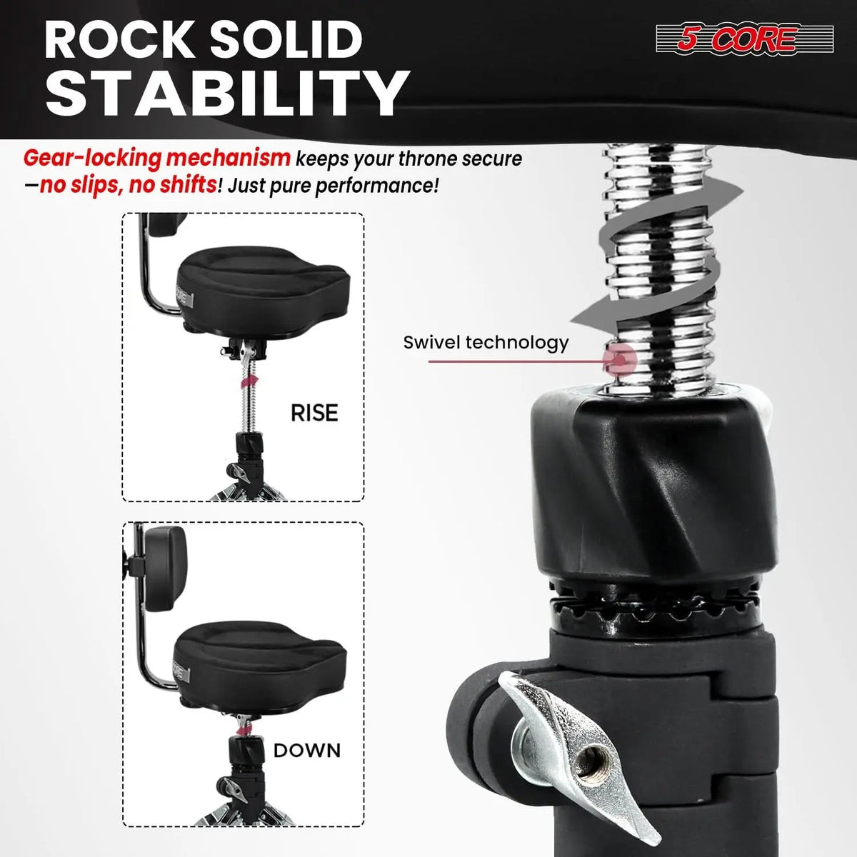 5 Core Drum Throne 5" Padded Split Spine Support 4 Legged 441Lb Capacity Stool w Backrest - HONORABLE VETERANS SOLUTIONS