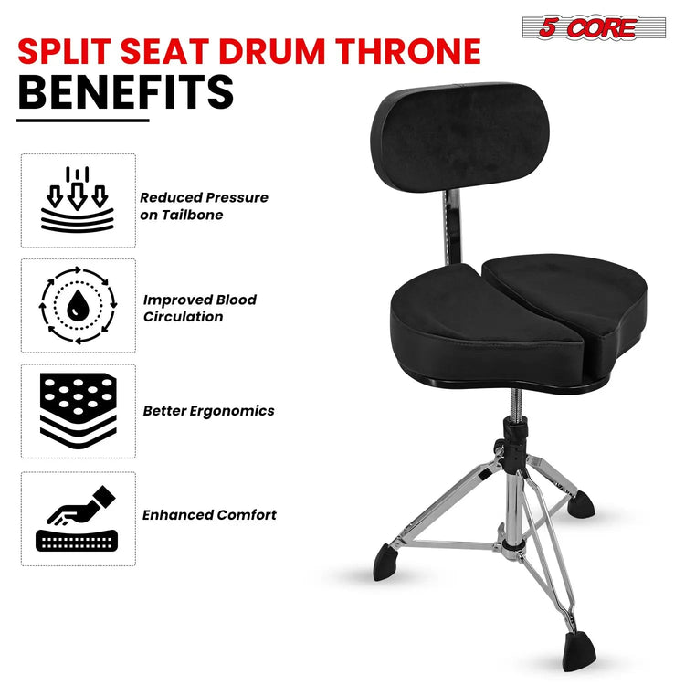 5 Core Drum Throne 5" Padded Split Spine Support 4 Legged 441Lb Capacity Stool w Backrest - HONORABLE VETERANS SOLUTIONS