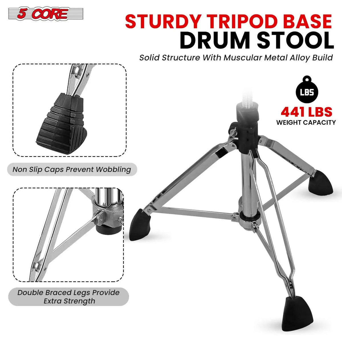 5 Core Drum Throne 5" Padded Split Spine Support 4 Legged 441Lb Capacity Stool w Backrest - HONORABLE VETERANS SOLUTIONS