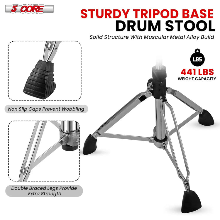 5 Core Drum Throne 5" Padded Split Spine Support 4 Legged 441Lb Capacity Stool w Backrest - HONORABLE VETERANS SOLUTIONS