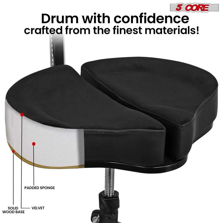 5 Core Drum Throne 5" Padded Split Spine Support 4 Legged 441Lb Capacity Stool w Backrest - HONORABLE VETERANS SOLUTIONS