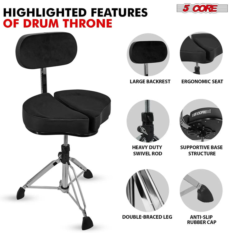 5 Core Drum Throne 5" Padded Split Spine Support 4 Legged 441Lb Capacity Stool w Backrest - HONORABLE VETERANS SOLUTIONS