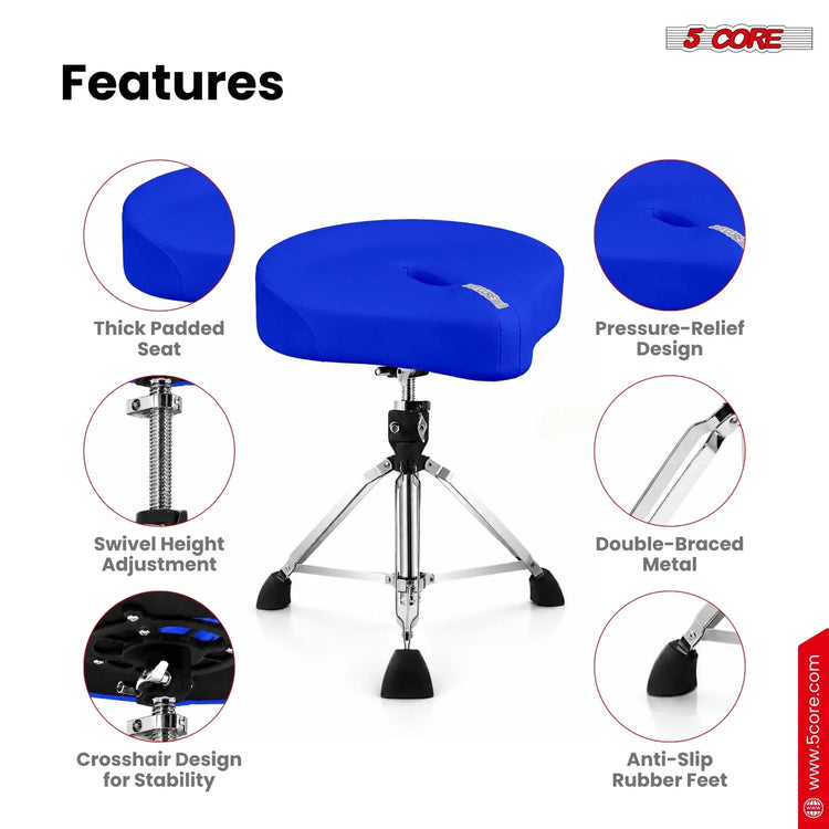 5 Core Drum Throne w 4.5" Padded Stool Adjustable Drummer Chair - HONORABLE VETERANS SOLUTIONS