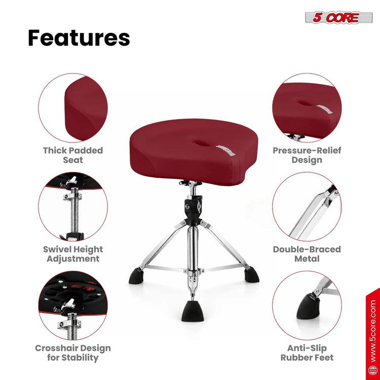 5 Core Drum Throne w 4.5" Padded Stool Adjustable Drummer Chair - HONORABLE VETERANS SOLUTIONS