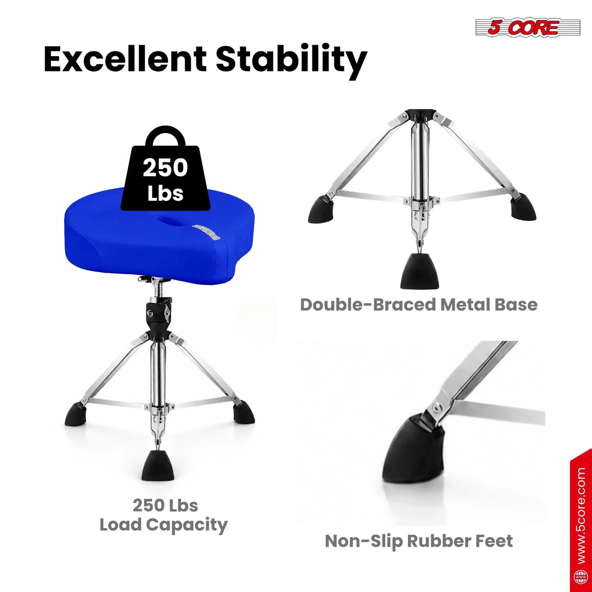 5 Core Drum Throne w 4.5" Padded Stool Adjustable Drummer Chair - HONORABLE VETERANS SOLUTIONS