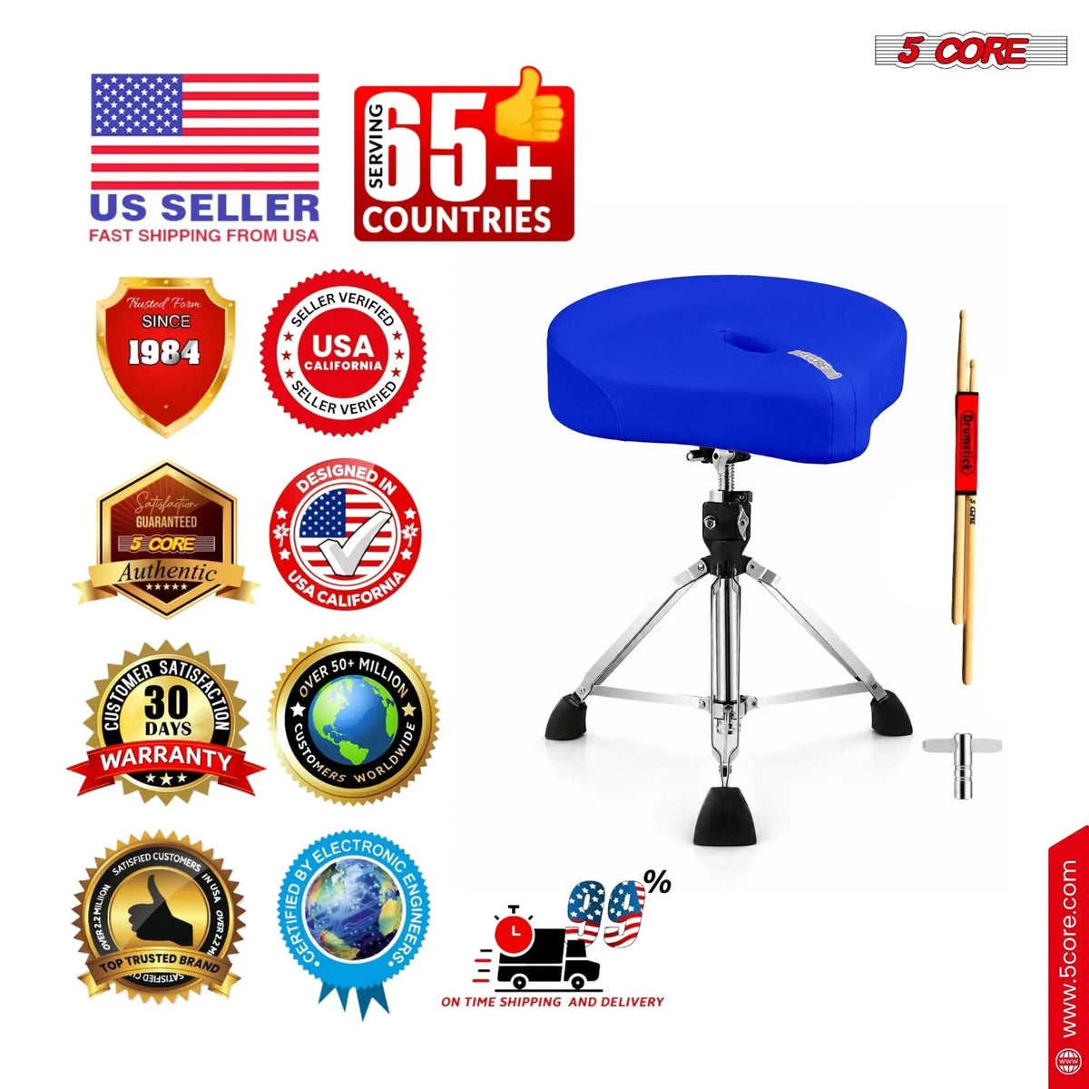 5 Core Drum Throne w 4.5" Padded Stool Adjustable Drummer Chair - HONORABLE VETERANS SOLUTIONS