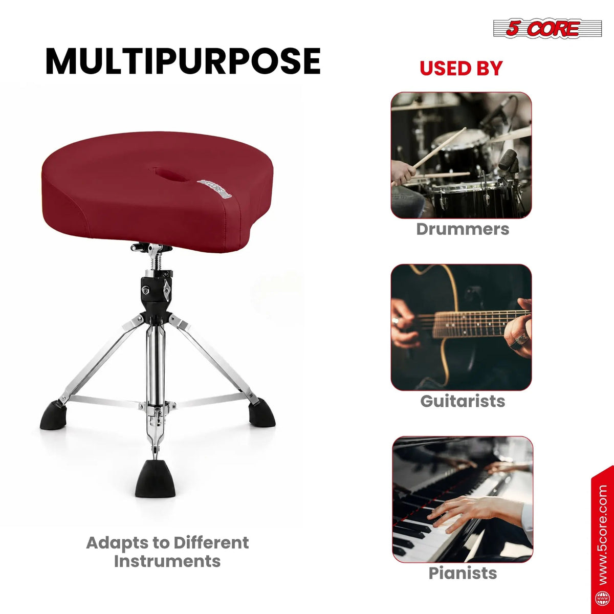5 Core Drum Throne w 4.5" Padded Stool Adjustable Drummer Chair - HONORABLE VETERANS SOLUTIONS