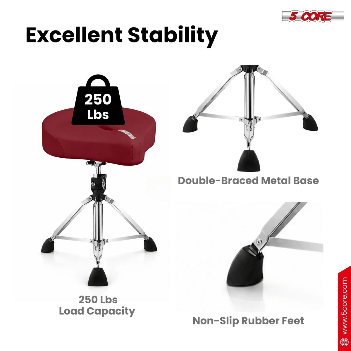 5 Core Drum Throne w 4.5" Padded Stool Adjustable Drummer Chair - HONORABLE VETERANS SOLUTIONS
