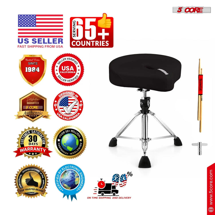 5 Core Drum Throne w 4.5" Padded Stool Adjustable Drummer Chair - HONORABLE VETERANS SOLUTIONS