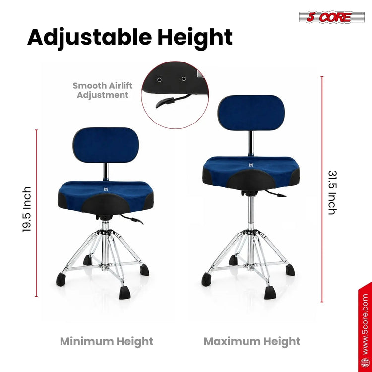 5 Core Drum Throne w Backrest 4" Padded Stool Airlift Adjustable Drummer Chair - HONORABLE VETERANS SOLUTIONS