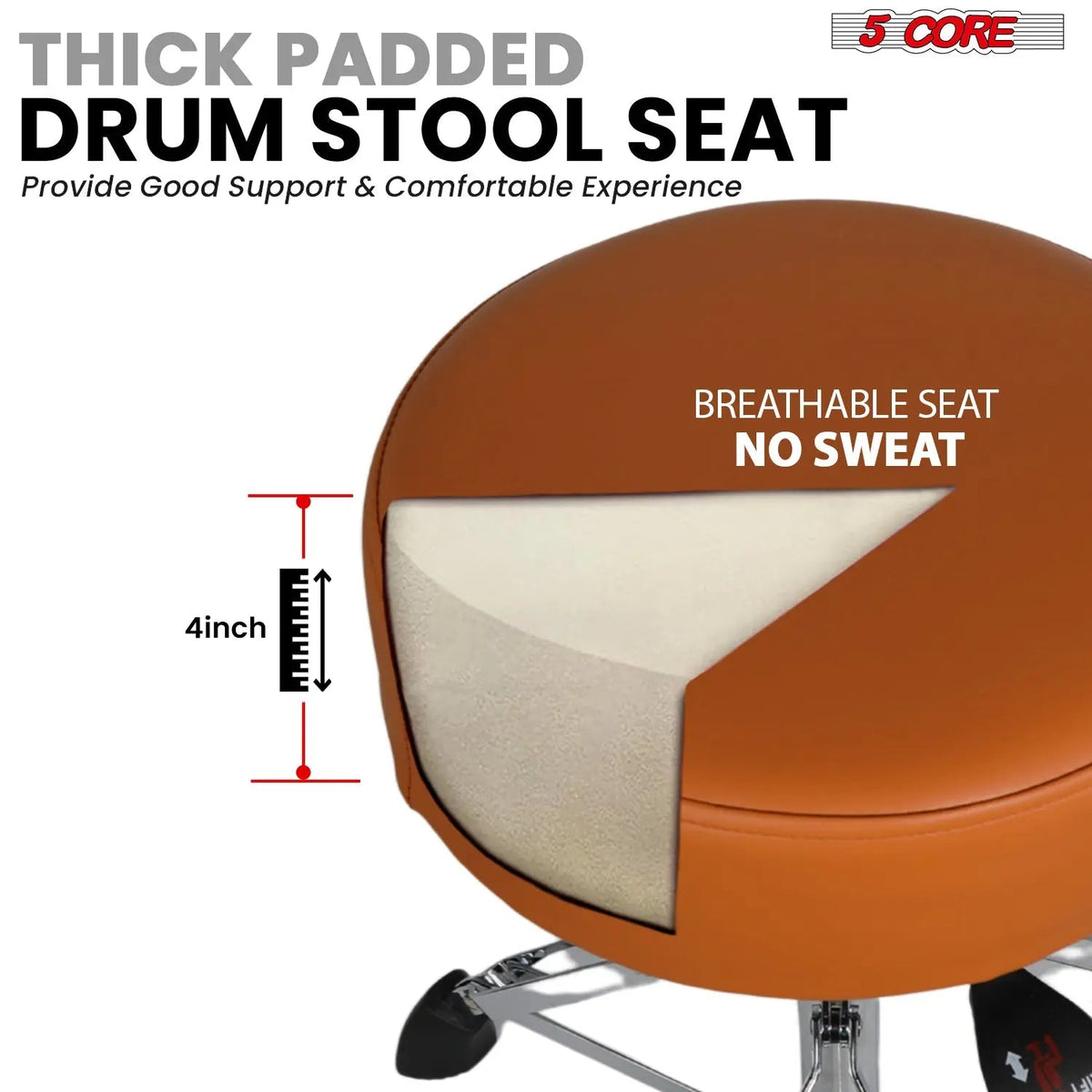 5 Core Drum Throne w Backrest 4" Padded Stool Airlift Adjustable Drummer Chair - HONORABLE VETERANS SOLUTIONS