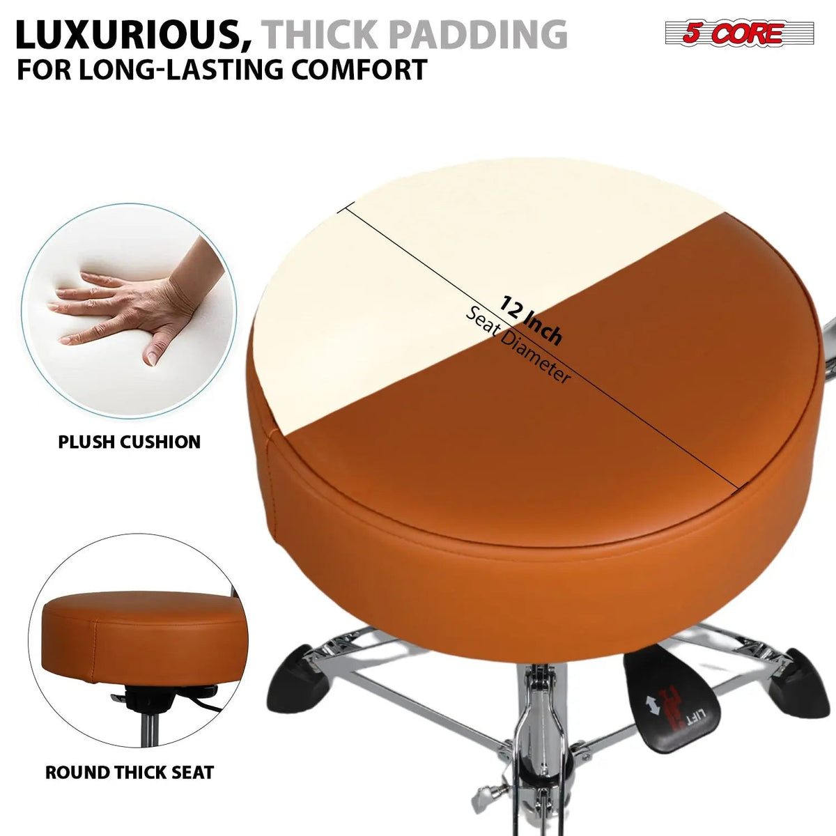 5 Core Drum Throne w Backrest 4" Padded Stool Airlift Adjustable Drummer Chair - HONORABLE VETERANS SOLUTIONS
