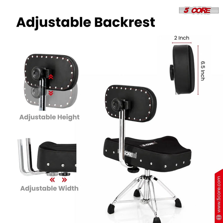 5 Core Drum Throne w Backrest 4" Padded Stool Airlift Adjustable Drummer Chair - HONORABLE VETERANS SOLUTIONS