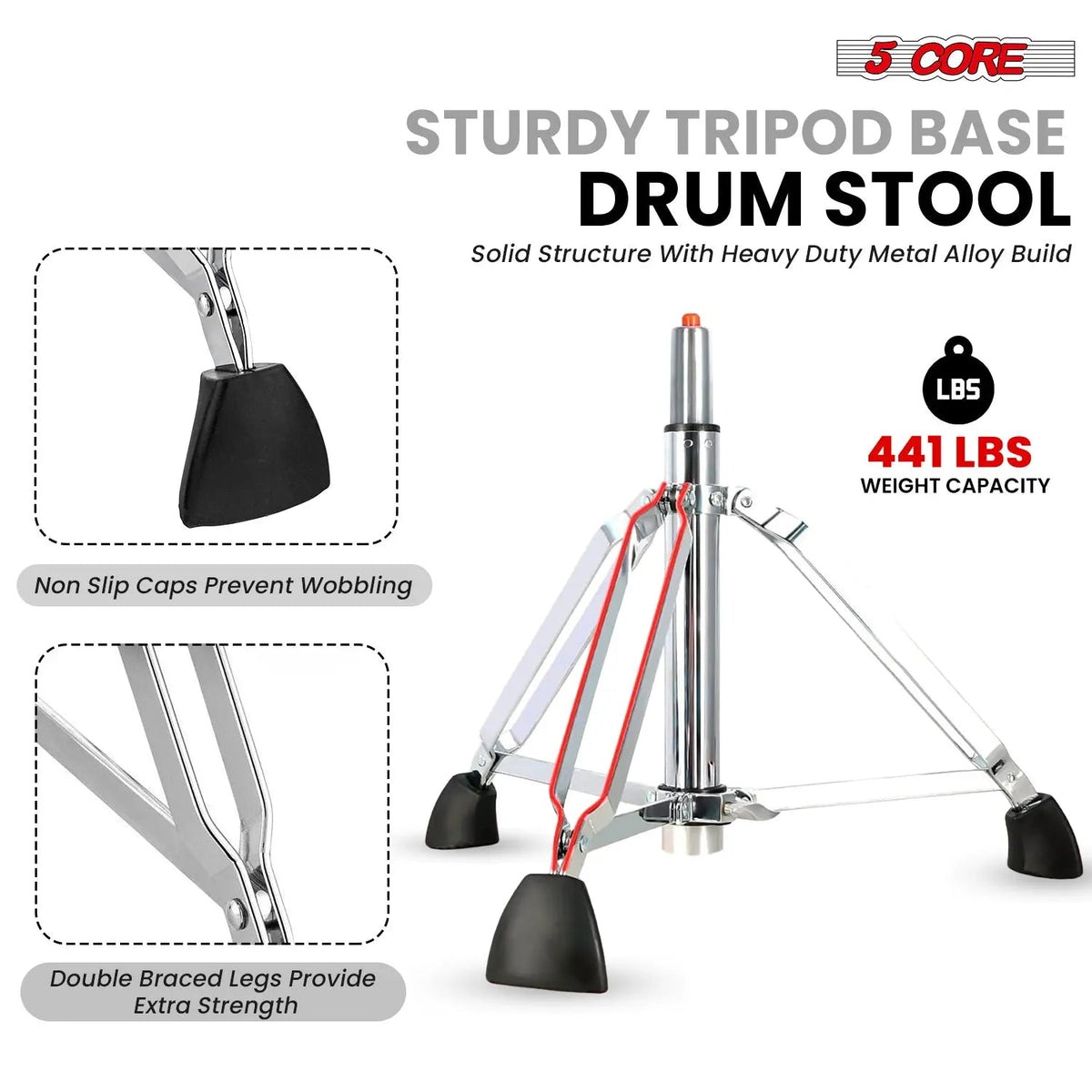 5 Core Drum Throne w Backrest 4" Padded Stool Airlift Adjustable Drummer Chair - HONORABLE VETERANS SOLUTIONS