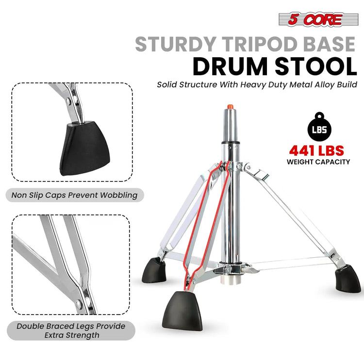 5 Core Drum Throne w Backrest 4" Padded Stool Airlift Adjustable Drummer Chair - HONORABLE VETERANS SOLUTIONS