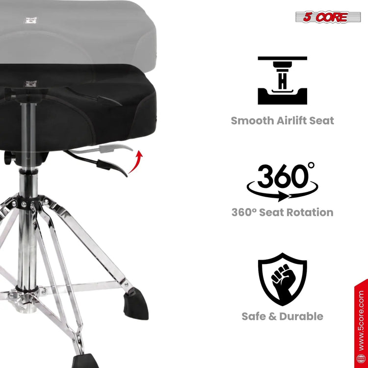 5 Core Drum Throne w Backrest 4" Padded Stool Airlift Adjustable Drummer Chair - HONORABLE VETERANS SOLUTIONS