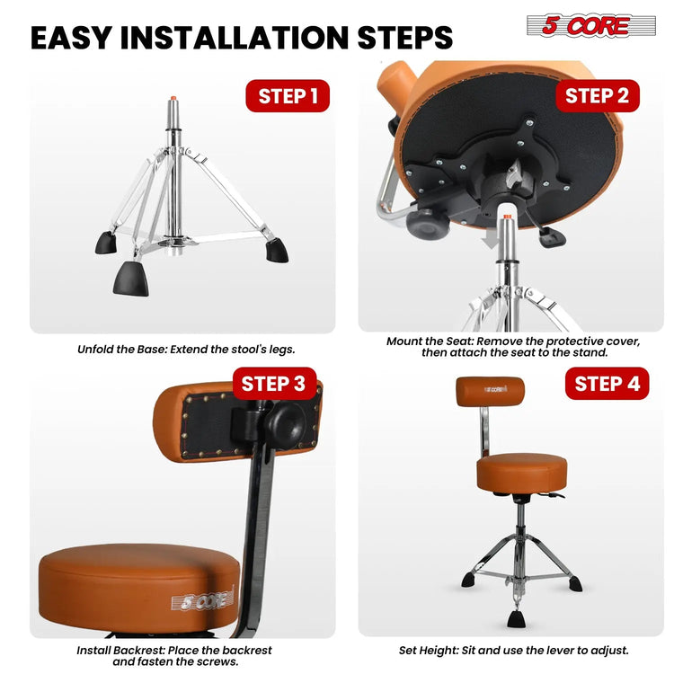 5 Core Drum Throne w Backrest 4" Padded Stool Airlift Adjustable Drummer Chair - HONORABLE VETERANS SOLUTIONS