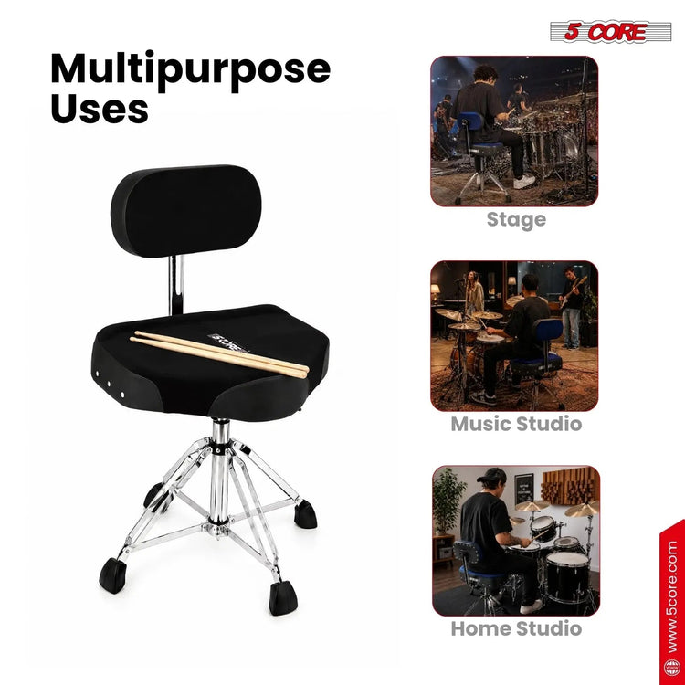 5 Core Drum Throne w Backrest 4" Padded Stool Airlift Adjustable Drummer Chair - HONORABLE VETERANS SOLUTIONS