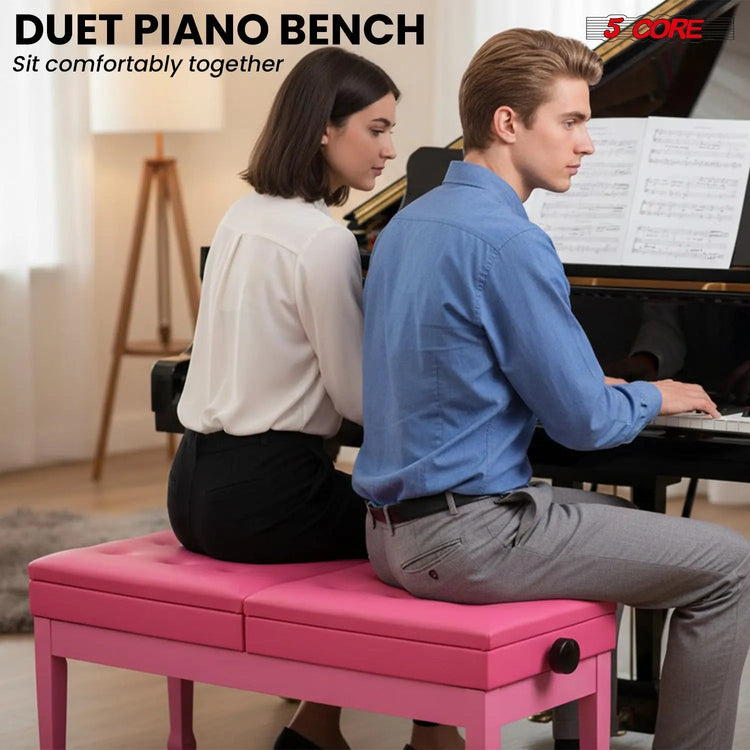 5 Core Duet Piano Bench 3.5 Inch Padded Cushioned Stool Wooden Heavy Duty Musician Chair w Storage - HONORABLE VETERANS SOLUTIONS
