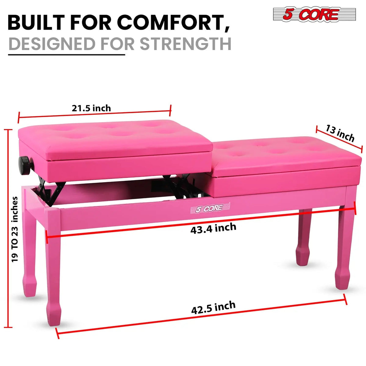 5 Core Duet Piano Bench 3.5 Inch Padded Cushioned Stool Wooden Heavy Duty Musician Chair w Storage - HONORABLE VETERANS SOLUTIONS