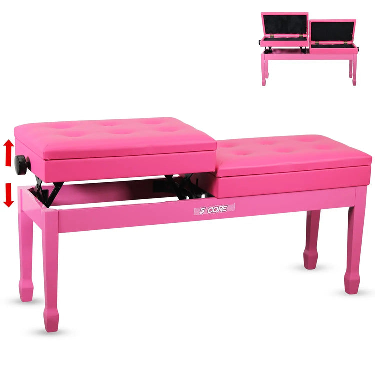 5 Core Duet Piano Bench 3.5 Inch Padded Cushioned Stool Wooden Heavy Duty Musician Chair w Storage - HONORABLE VETERANS SOLUTIONS