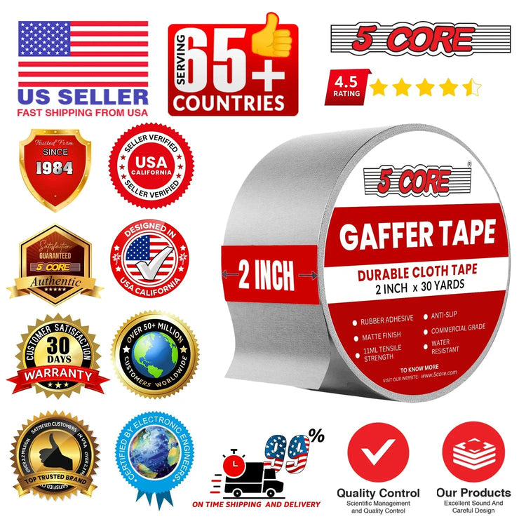 5 Core Gaffers Tape 2" 30 Yards 4Pcs Professional Grey Pro Gaff Tape Non Reflective Water Resistant - HONORABLE VETERANS SOLUTIONS