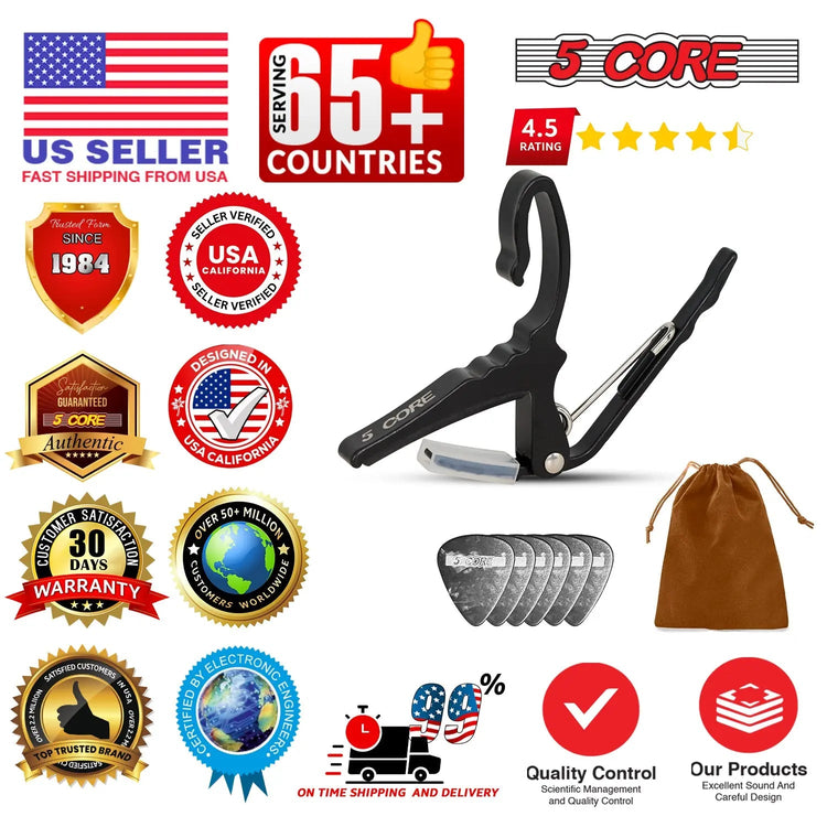 5 Core Guitar Capo Quick Change Acoustic Electric String Clip Banjo Mandolin Or Ukulele - HONORABLE VETERANS SOLUTIONS