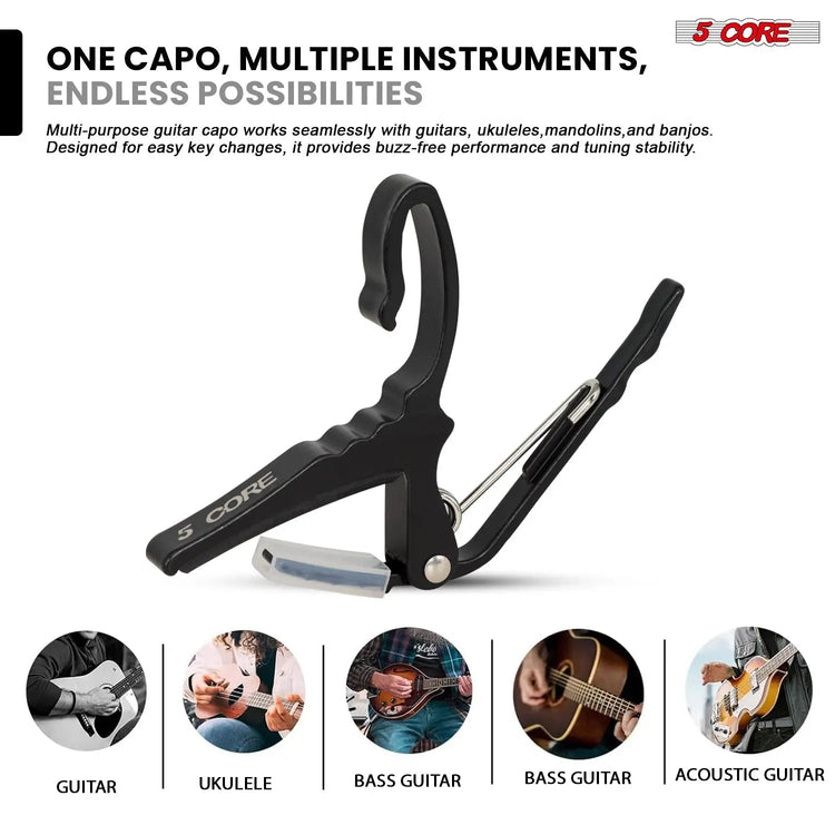 5 Core Guitar Capo Quick Change Acoustic Electric String Clip Banjo Mandolin Or Ukulele - HONORABLE VETERANS SOLUTIONS