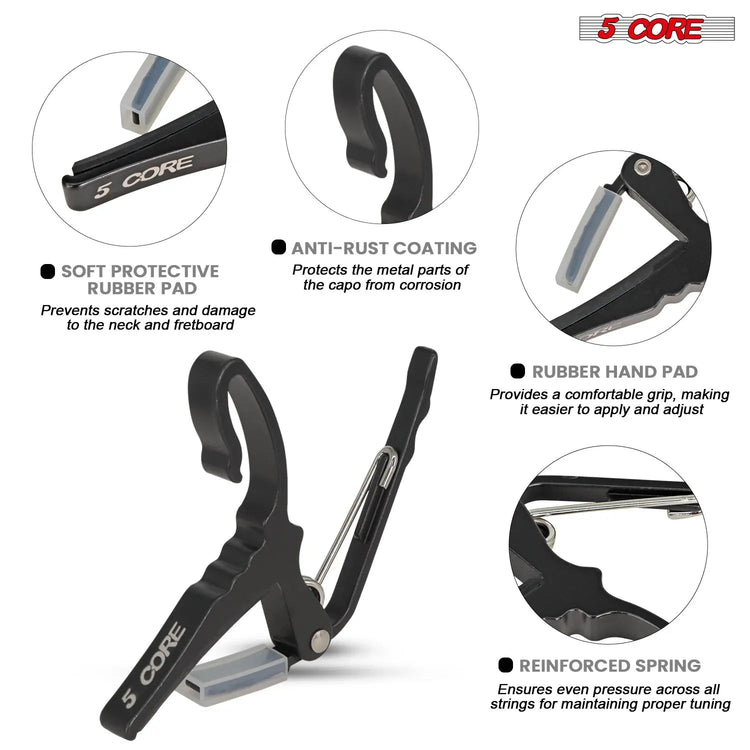 5 Core Guitar Capo Quick Change Acoustic Electric String Clip Banjo Mandolin Or Ukulele - HONORABLE VETERANS SOLUTIONS