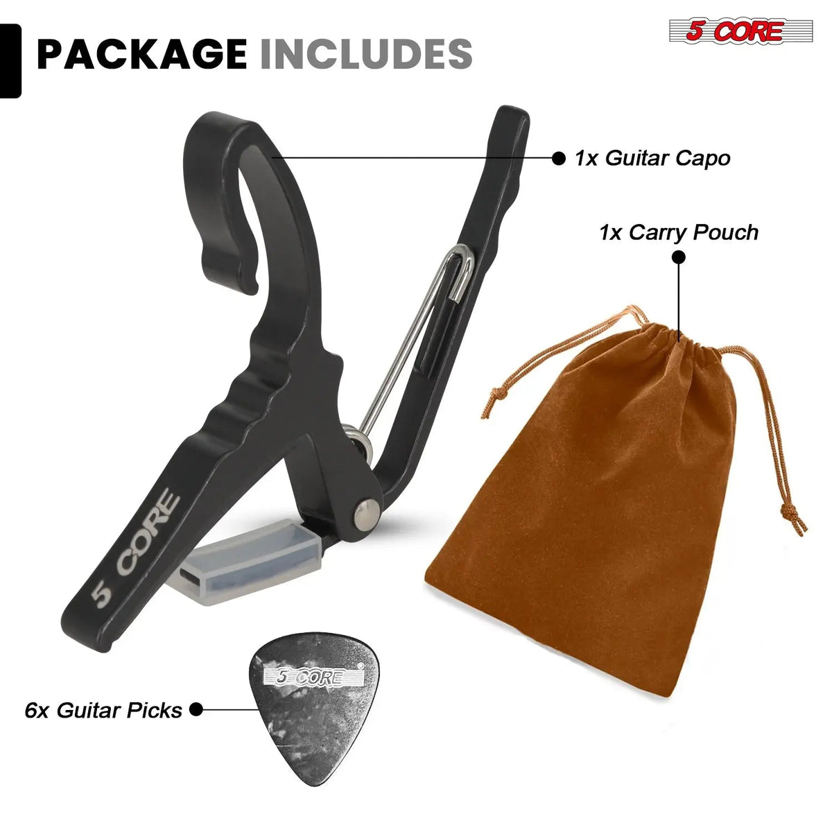 5 Core Guitar Capo Quick Change Acoustic Electric String Clip Banjo Mandolin Or Ukulele - HONORABLE VETERANS SOLUTIONS