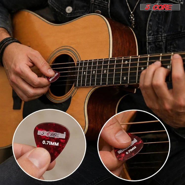 5 Core Guitar Picks 12 Piece Celluloid Light Medium Heavy Extra Heavy for Acoustic Electric Guitars - HONORABLE VETERANS SOLUTIONS