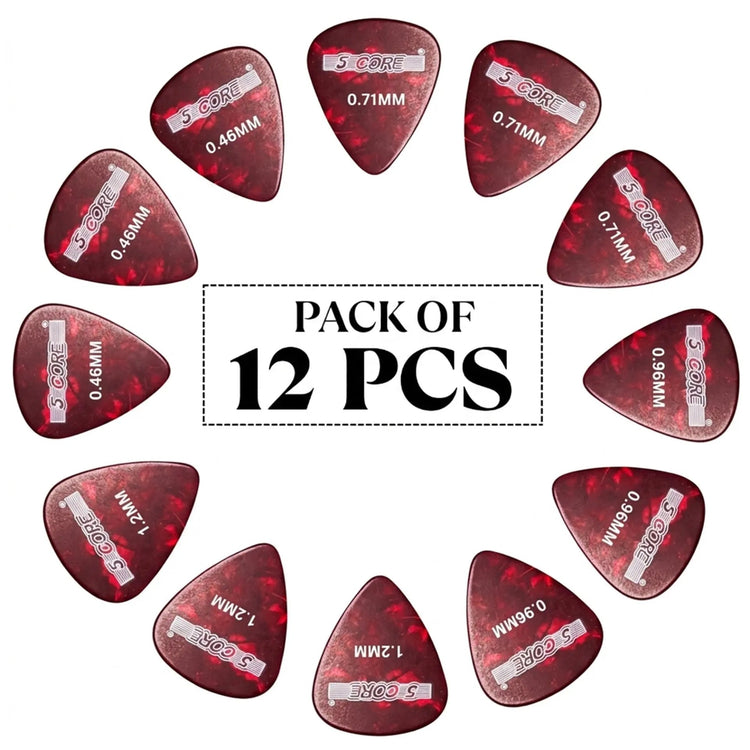 5 Core Guitar Picks 12 Piece Celluloid Light Medium Heavy Extra Heavy for Acoustic Electric Guitars - HONORABLE VETERANS SOLUTIONS