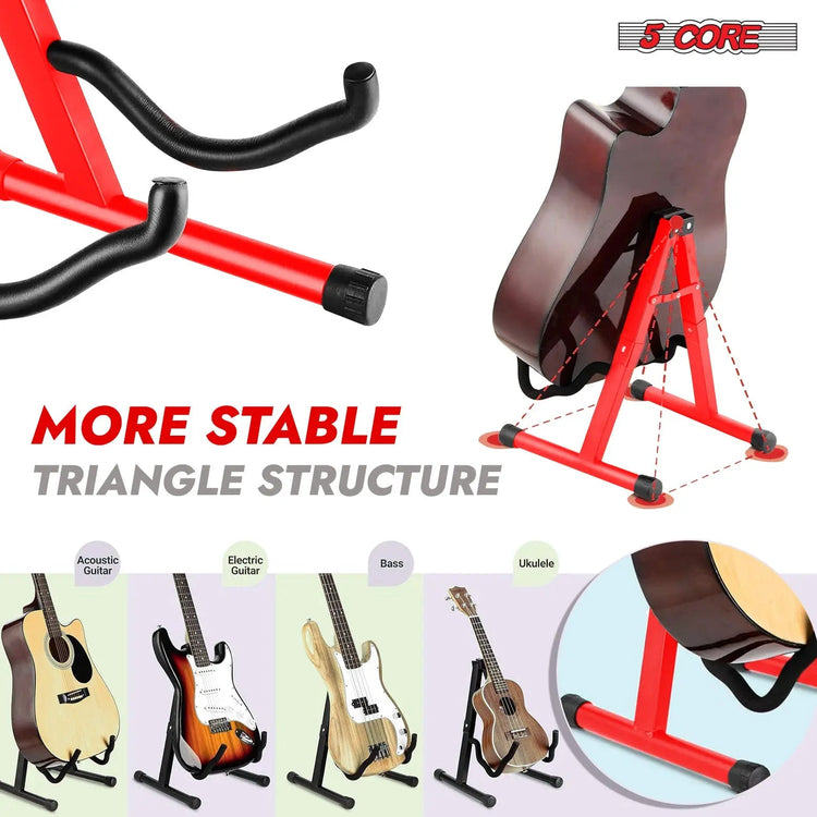 5 Core Guitar Stand 2 Pack A Frame w Soft Foam Arm Non Slip Rubber for Acoustic Electric Bass - HONORABLE VETERANS SOLUTIONS