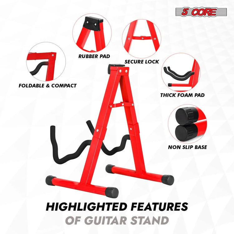5 Core Guitar Stand 2 Pack A Frame w Soft Foam Arm Non Slip Rubber for Acoustic Electric Bass - HONORABLE VETERANS SOLUTIONS