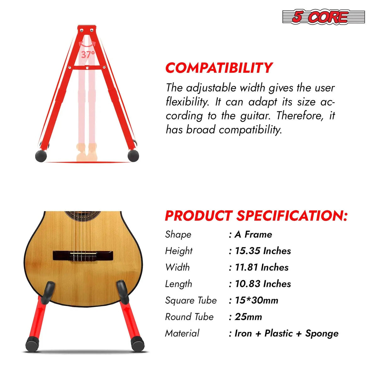 5 Core Guitar Stand 2 Pack A Frame w Soft Foam Arm Non Slip Rubber for Acoustic Electric Bass - HONORABLE VETERANS SOLUTIONS