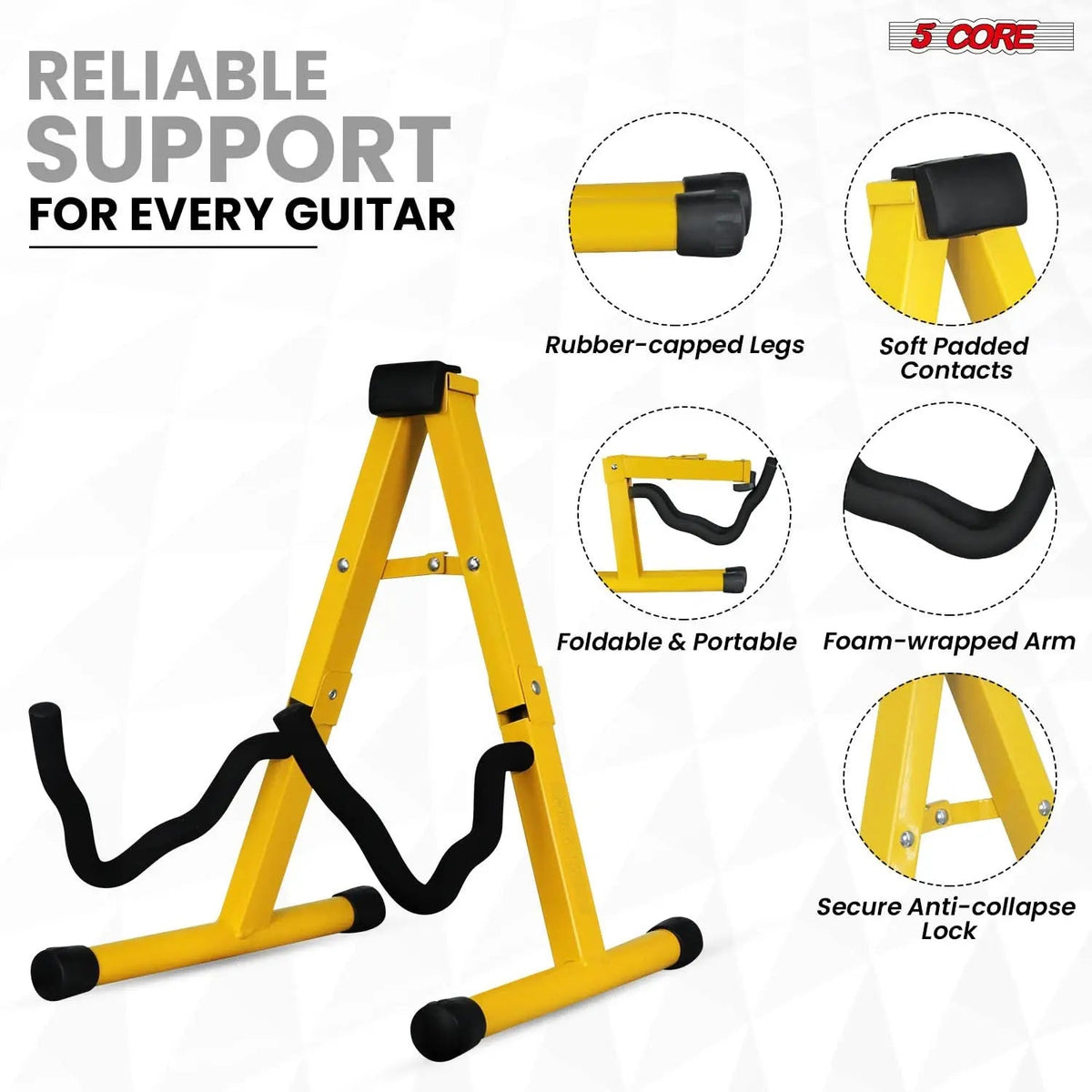 5 Core Guitar Stand 2PC A Frame w Soft Foam Arm Non Slip Rubber for Acoustic Electric Bass - HONORABLE VETERANS SOLUTIONS