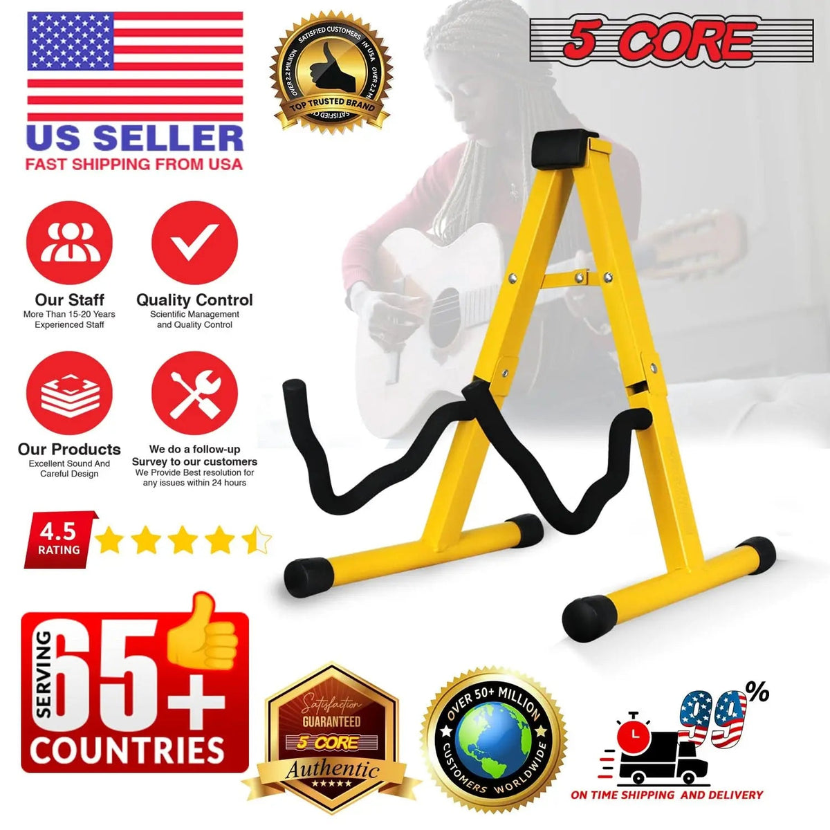5 Core Guitar Stand 2PC A Frame w Soft Foam Arm Non Slip Rubber for Acoustic Electric Bass - HONORABLE VETERANS SOLUTIONS