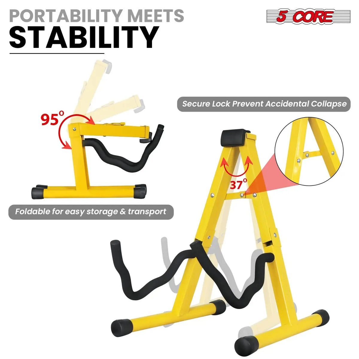 5 Core Guitar Stand 2PC A Frame w Soft Foam Arm Non Slip Rubber for Acoustic Electric Bass - HONORABLE VETERANS SOLUTIONS