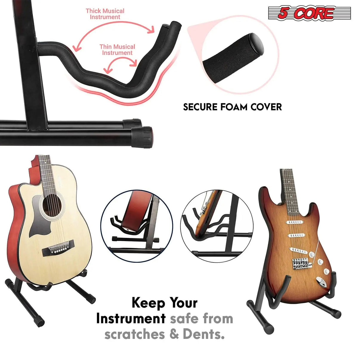 5 Core Guitar Stand A Frame w Soft Foam Arm Non Slip Rubber for Acoustic Electric Bass Ukulele - HONORABLE VETERANS SOLUTIONS