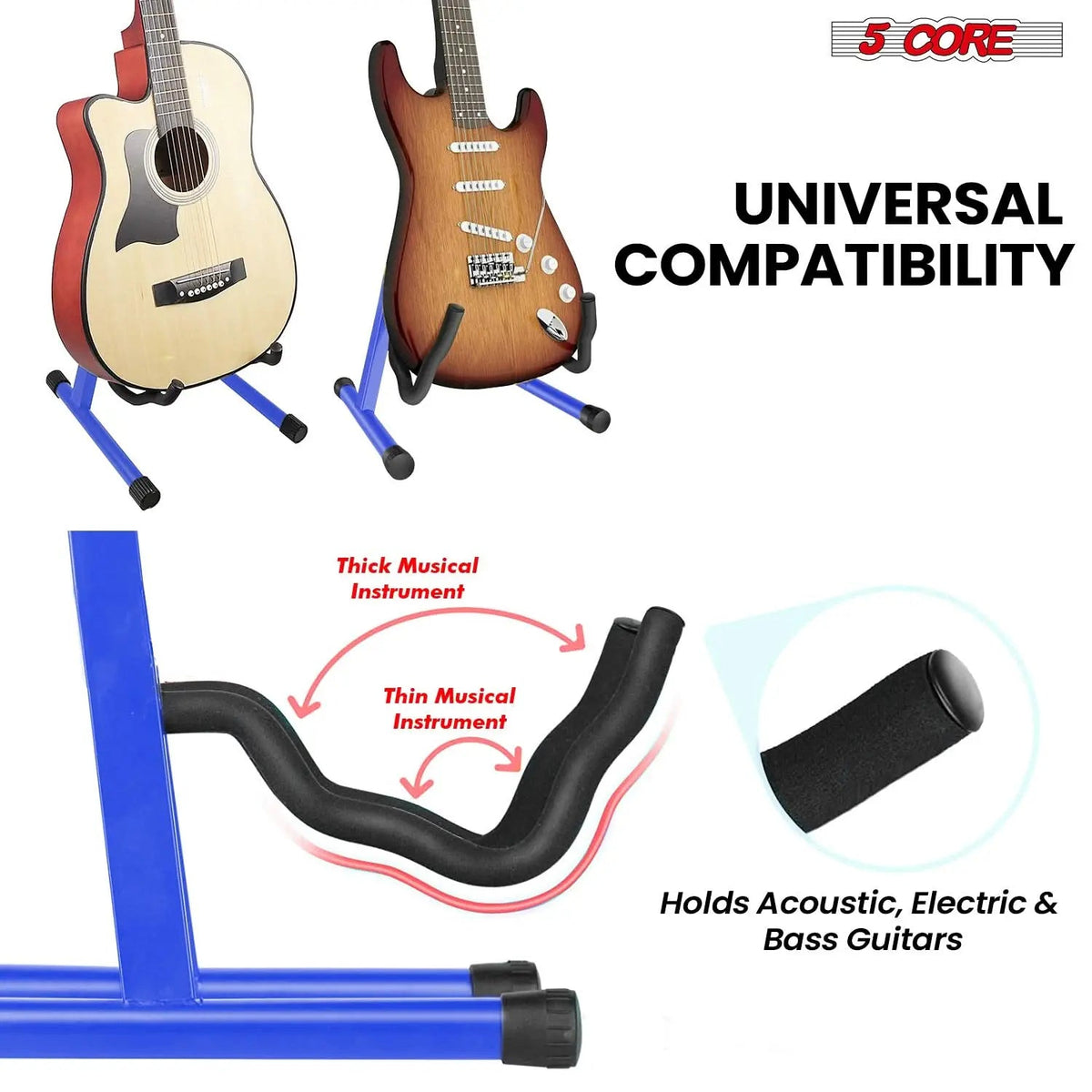 5 Core Guitar Stand A Frame w Soft Foam Arm Non Slip Rubber for Acoustic Electric Bass Ukulele - HONORABLE VETERANS SOLUTIONS