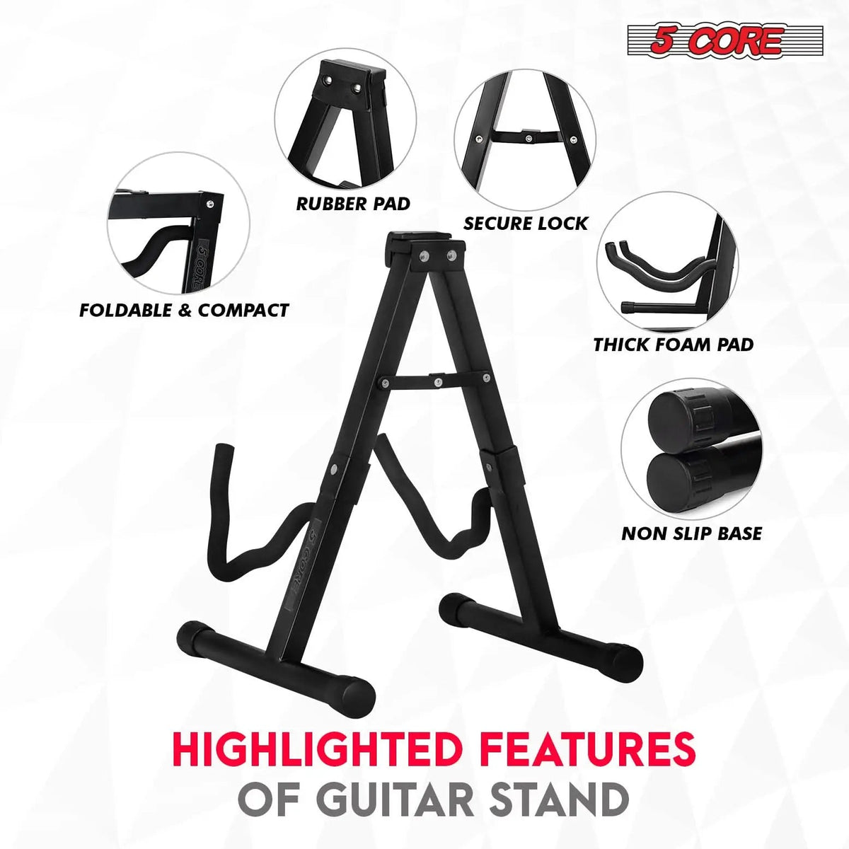 5 Core Guitar Stand A Frame w Soft Foam Arm Non Slip Rubber for Acoustic Electric Bass Ukulele - HONORABLE VETERANS SOLUTIONS