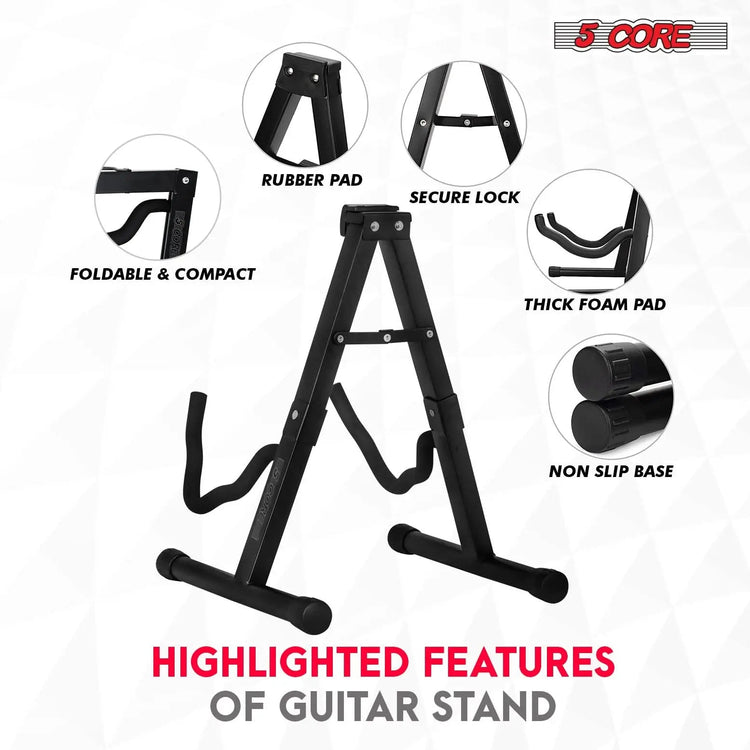 5 Core Guitar Stand A Frame w Soft Foam Arm Non Slip Rubber for Acoustic Electric Bass Ukulele - HONORABLE VETERANS SOLUTIONS