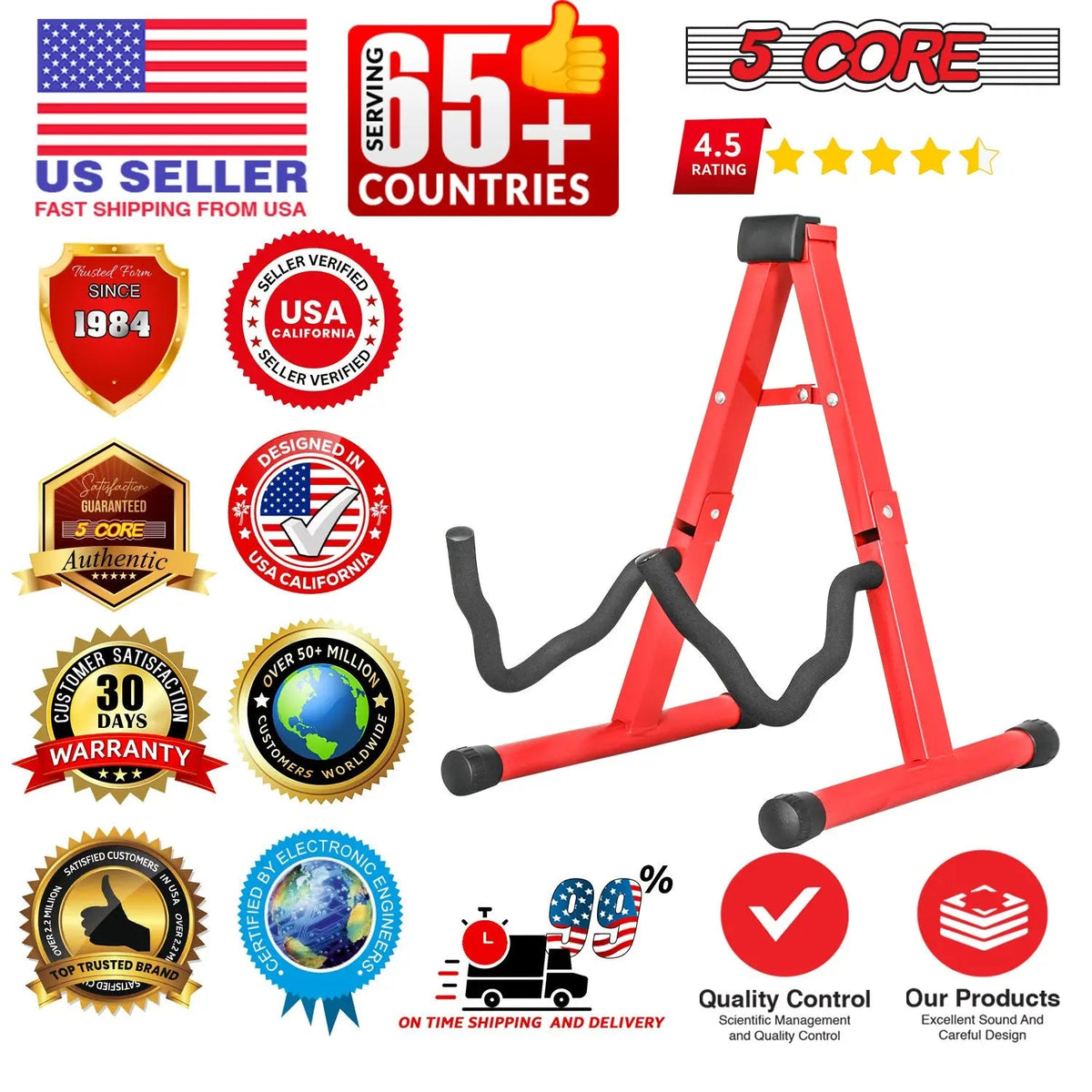 5 Core Guitar Stand A Frame w Soft Foam Arm Non Slip Rubber for Acoustic Electric Bass Ukulele - HONORABLE VETERANS SOLUTIONS