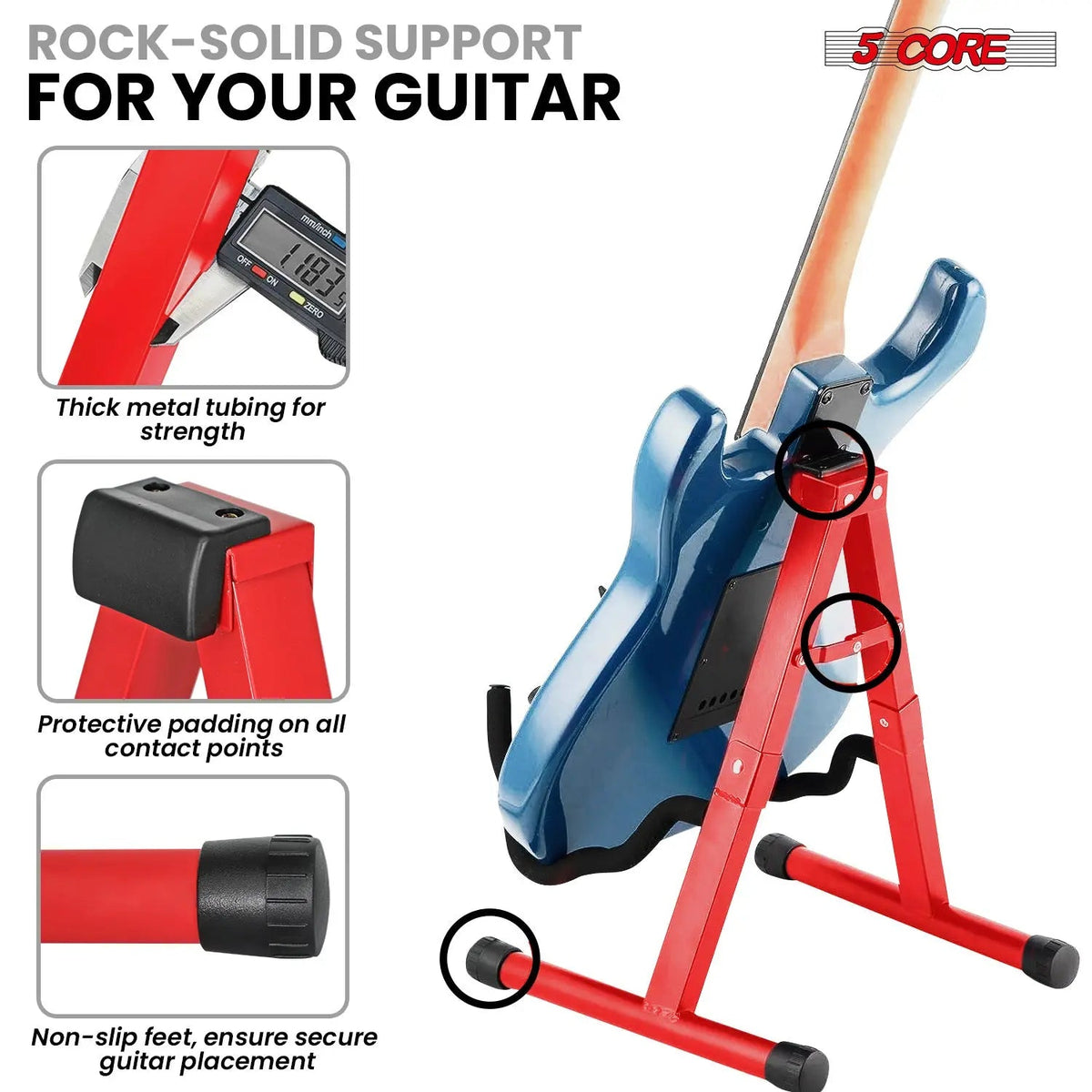5 Core Guitar Stand A Frame w Soft Foam Arm Non Slip Rubber for Acoustic Electric Bass Ukulele - HONORABLE VETERANS SOLUTIONS