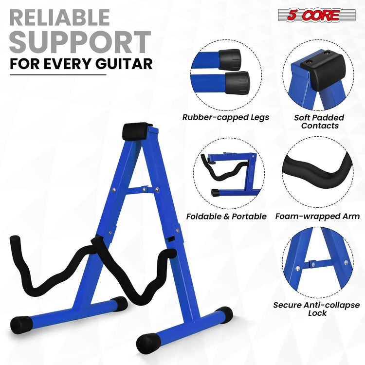 5 Core Guitar Stand A Frame w Soft Foam Arm Non Slip Rubber for Acoustic Electric Bass Ukulele - HONORABLE VETERANS SOLUTIONS