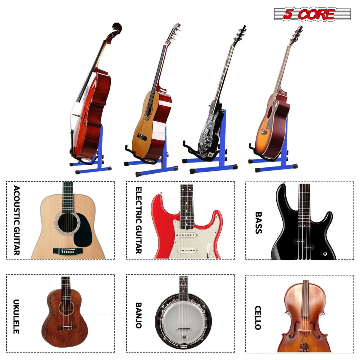 5 Core Guitar Stand A Frame w Soft Foam Arm Non Slip Rubber for Acoustic Electric Bass Ukulele - HONORABLE VETERANS SOLUTIONS