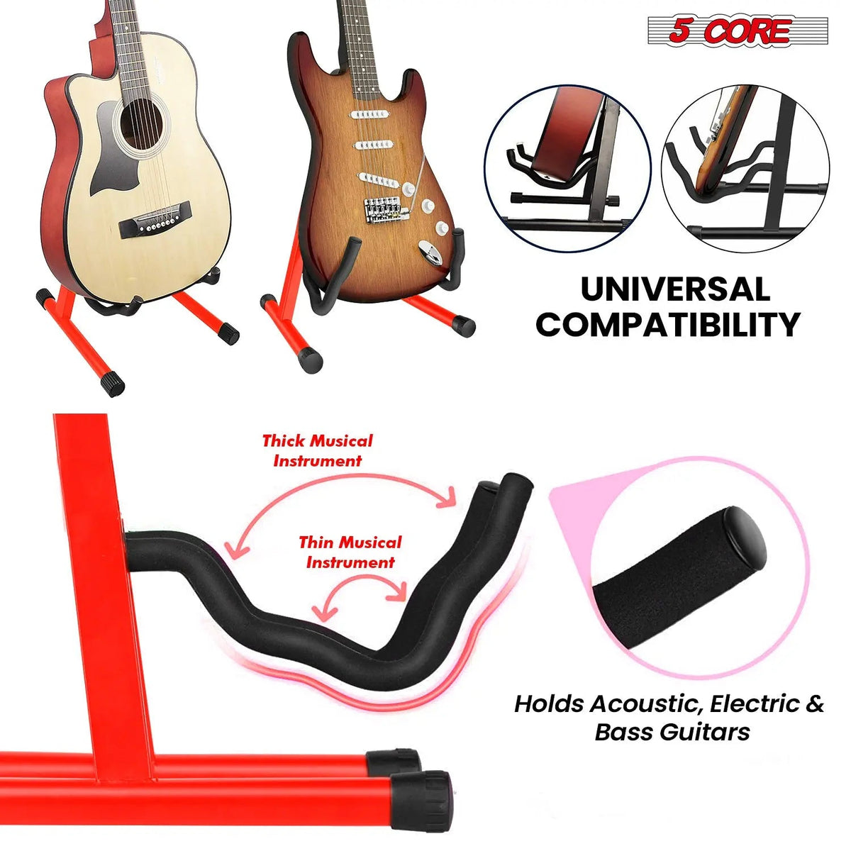 5 Core Guitar Stand A Frame w Soft Foam Arm Non Slip Rubber for Acoustic Electric Bass Ukulele - HONORABLE VETERANS SOLUTIONS