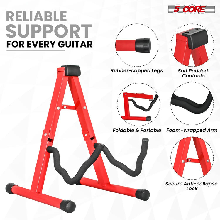 5 Core Guitar Stand A Frame w Soft Foam Arm Non Slip Rubber for Acoustic Electric Bass Ukulele - HONORABLE VETERANS SOLUTIONS