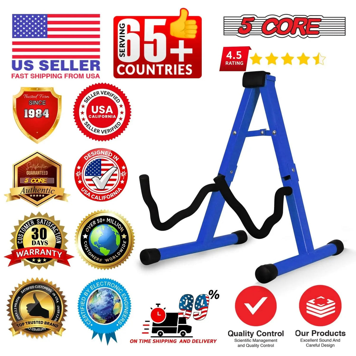 5 Core Guitar Stand A Frame w Soft Foam Arm Non Slip Rubber for Acoustic Electric Bass Ukulele - HONORABLE VETERANS SOLUTIONS